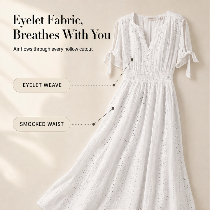 Willowbrae™ – Eyelet V-Neck Tied-Sleeve Midi Dress with Hidden Pockets + 50% OFF