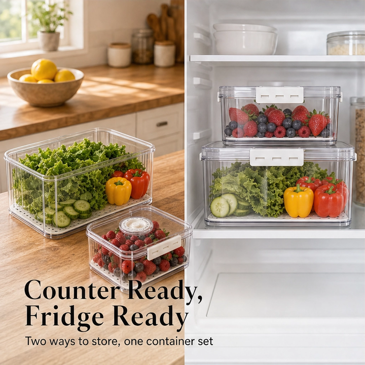 Crispwell™ – Produce Freshness Containers with Date-Dial Timer, Drainage Grid &amp; Airtight Seal + 50% OFF