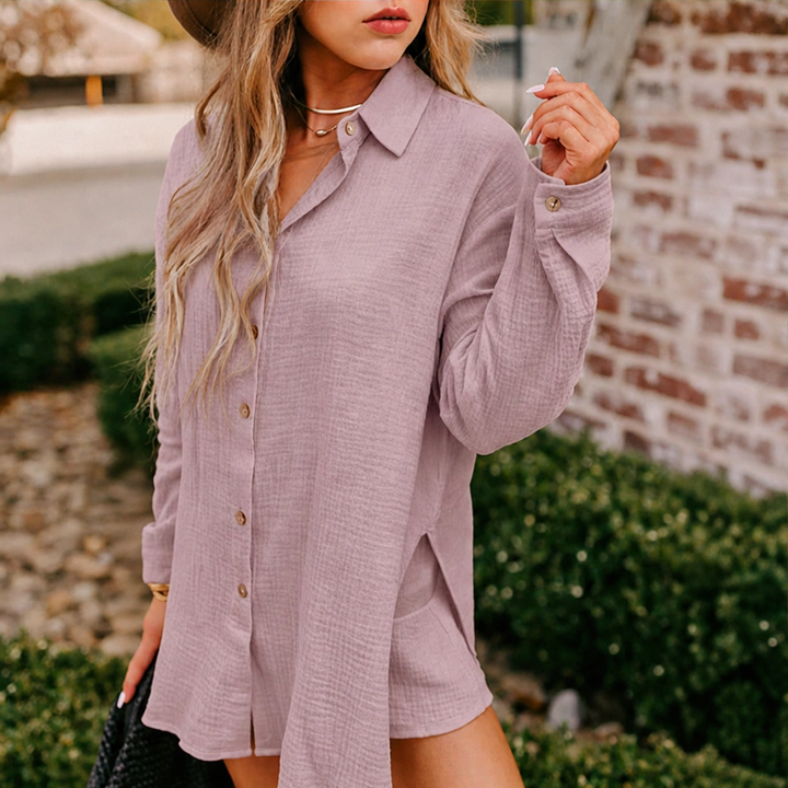 Saltaire™ – Textured Gauze Button-Up Shirt &amp; High-Waisted Shorts 2-Piece Set + 50% OFF