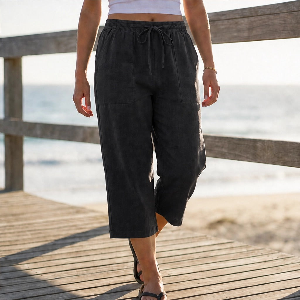 Willowdrift™ – Breezy Cotton-Linen Wide-Leg Cropped Pants + 50% OFF