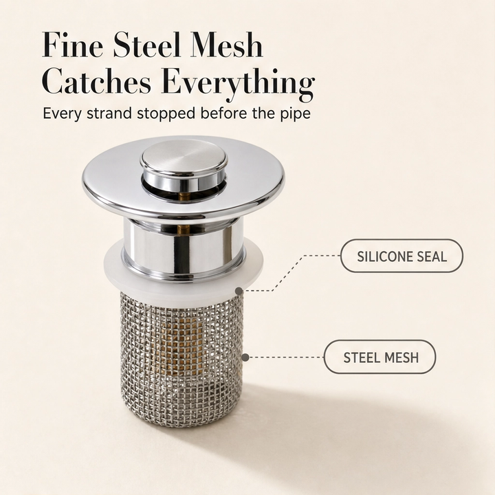 Clearwell™ – Pop-Up Drain Filter with 304 Stainless Steel Hair Catcher+ 50% OFF