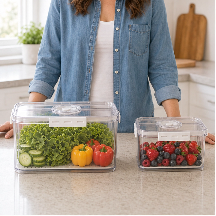 Crispwell™ – Produce Freshness Containers with Date-Dial Timer, Drainage Grid &amp; Airtight Seal + 50% OFF