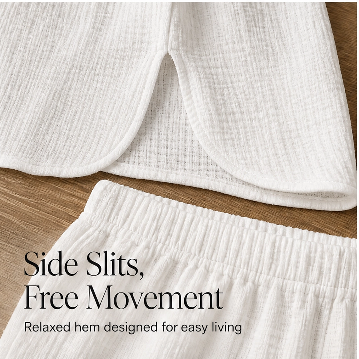 Saltaire™ – Textured Gauze Button-Up Shirt &amp; High-Waisted Shorts 2-Piece Set + 50% OFF