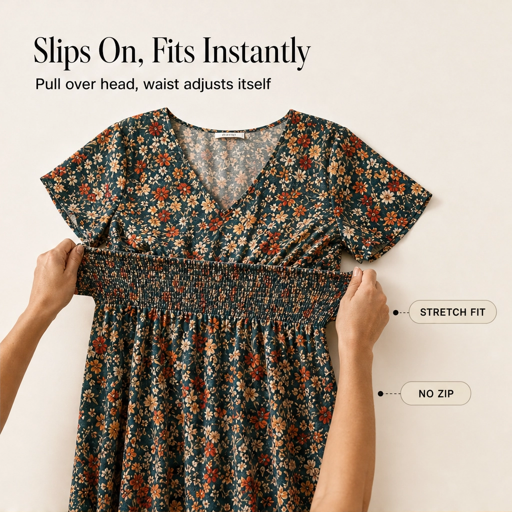 Linnet™ – Lined V-Neck Floral Empire-Waist Summer Dress + 50% OFF