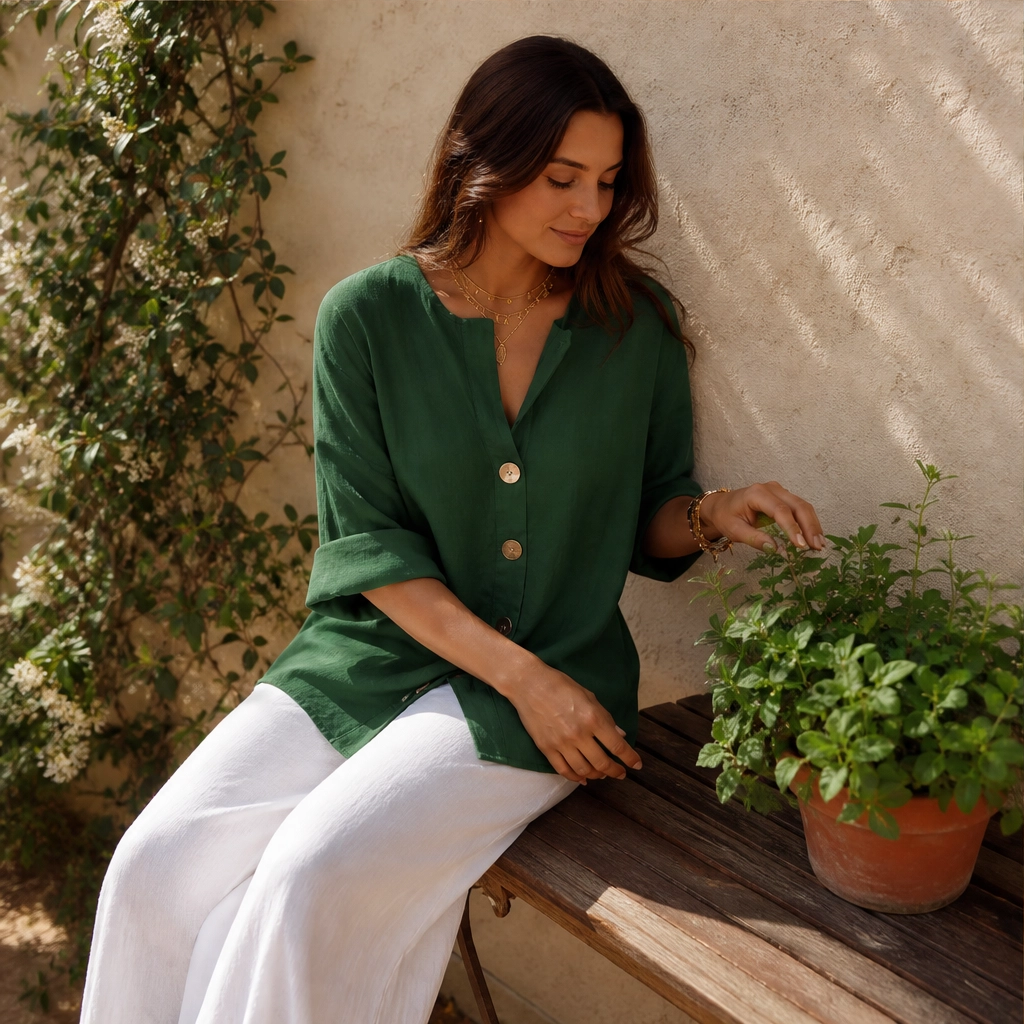 Linelle™ – Loose-Fit V-Neck Button-Down Blouse for Everyday &amp; Office + 50% OFF