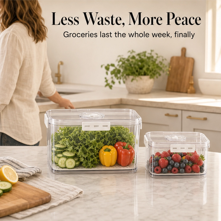 Crispwell™ – Produce Freshness Containers with Date-Dial Timer, Drainage Grid &amp; Airtight Seal + 50% OFF