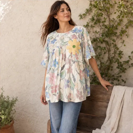 Meadowlark™ – Pleated Yoke Floral Puff-Sleeve Blouse + 50% OFF