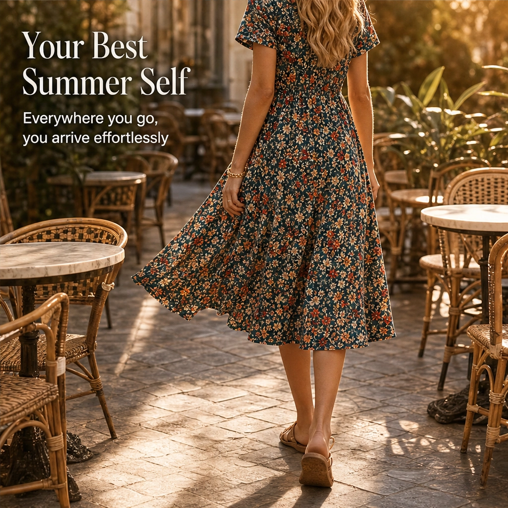 Linnet™ – Lined V-Neck Floral Empire-Waist Summer Dress + 50% OFF