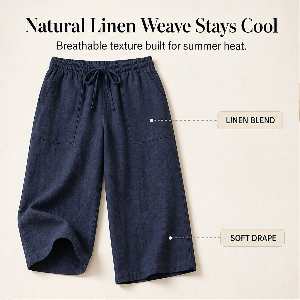 Willowdrift™ – Breezy Cotton-Linen Wide-Leg Cropped Pants + 50% OFF