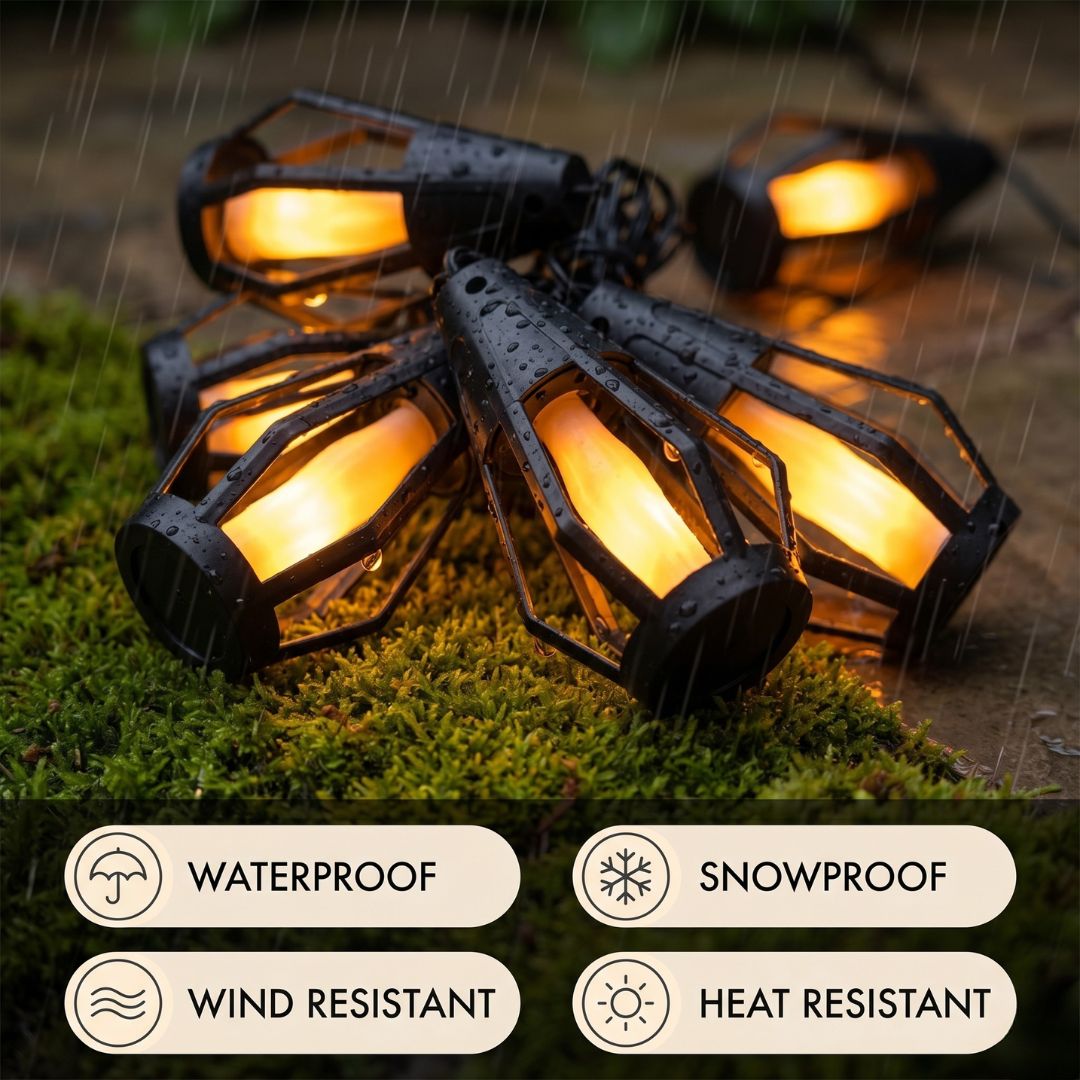Emberlyn™ – 21ft Solar Flame Flicker LED String Lights with IP65 Waterproof Lantern Bulbs + 50% OFF