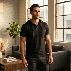 RidgeForm™ – Hooded Henley Athletic Fit Short-Sleeve Tee + 50% OFF