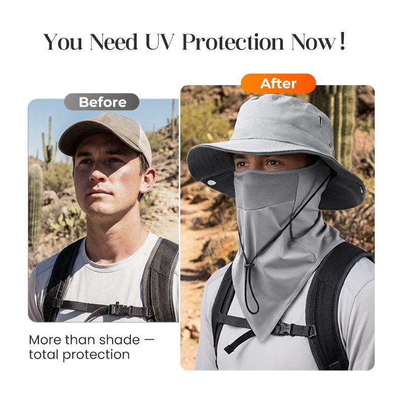 Shadecraft™ – UPF 50+ 360° Coverage Bucket Hat with Detachable Face Cover &amp; Neck Flap + 50% OFF