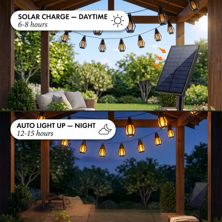 Emberlyn™ – 21ft Solar Flame Flicker LED String Lights with IP65 Waterproof Lantern Bulbs + 50% OFF