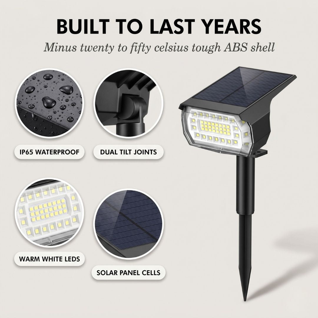 Grovewick™ – Warm White Solar Landscape Spotlights with 3 Brightness Modes + 50 % OFF
