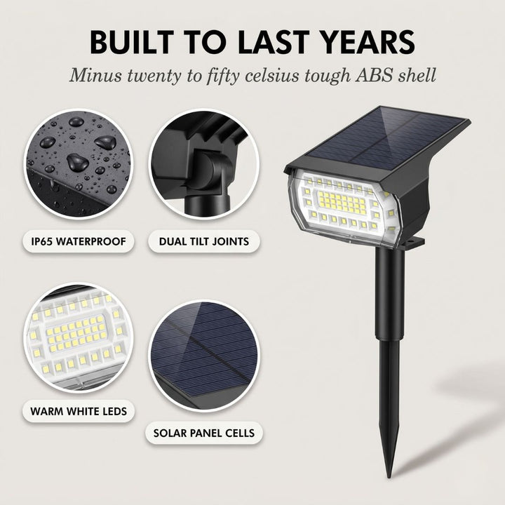 Grovewick™ – Warm White Solar Landscape Spotlights with 3 Brightness Modes + 50 % OFF