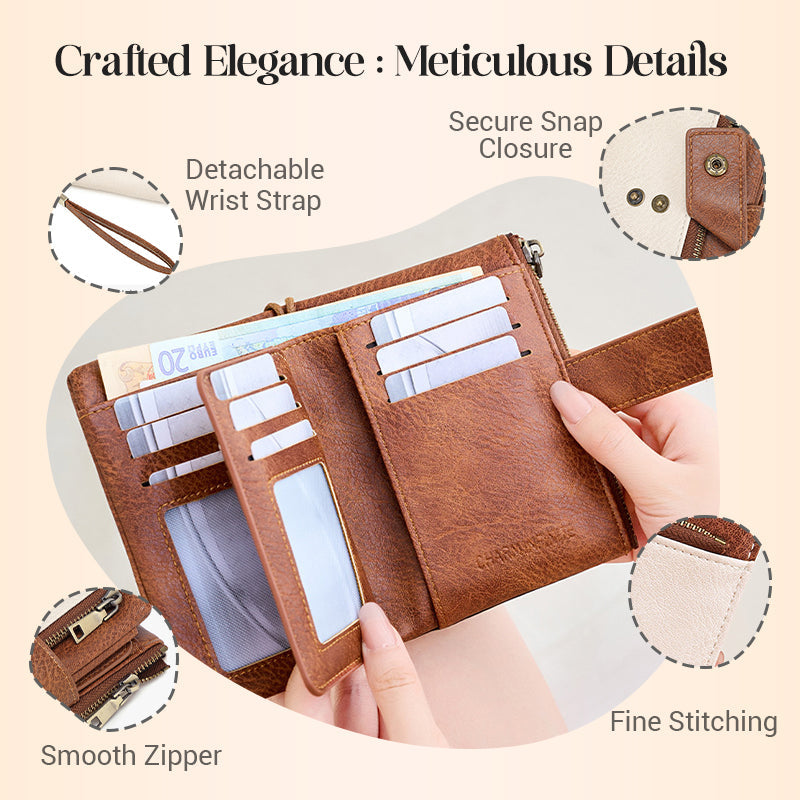 Mayfold™ – Slim RFID-Blocking Bifold Leather Wallet with Wristlet &amp; 17 Card Slots + 50% OFF