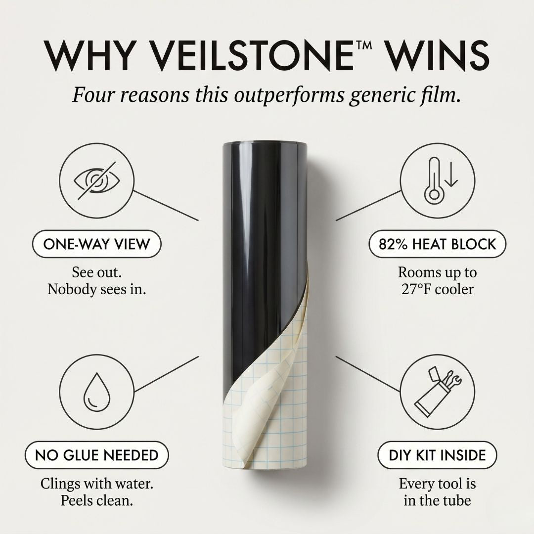 Veilstone™ – One-Way Mirror Privacy Film with Full DIY Kit &amp; Heat Block + 50% OFF