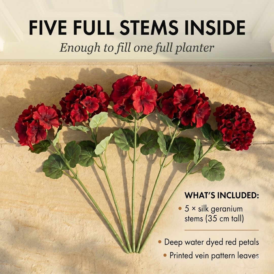 Bloomcroft™ – UV-Resistant Water-Dyed Silk Geraniums for Outdoor &amp; Indoor Decor + 50% OFF