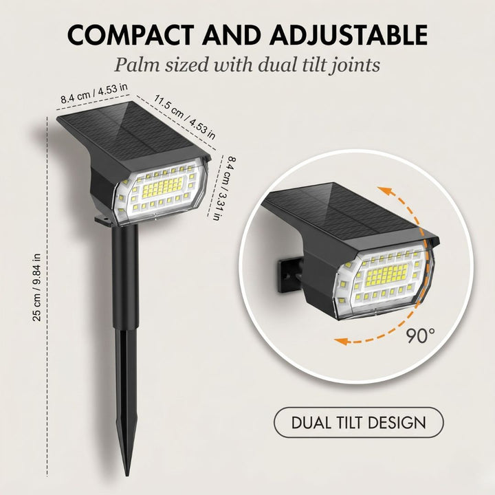 Grovewick™ – Warm White Solar Landscape Spotlights with 3 Brightness Modes + 50 % OFF