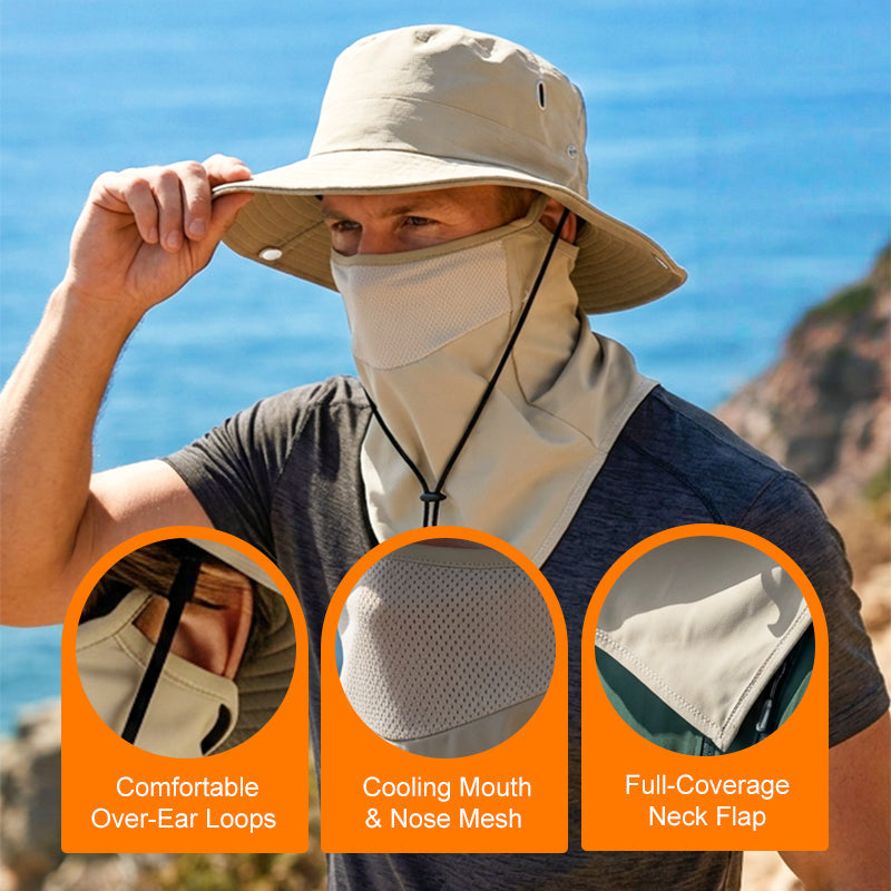 Shadecraft™ – UPF 50+ 360° Coverage Bucket Hat with Detachable Face Cover &amp; Neck Flap + 50% OFF