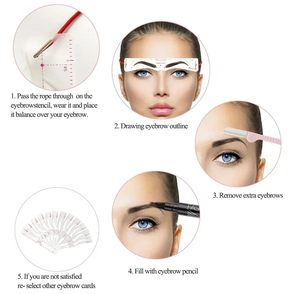 Browette™ – 12-Style Reusable Eyebrow Shaping Stencil Kit with Elastic Fix-Band + 50% OFF
