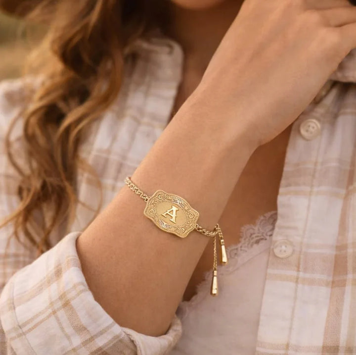 Sagebrook™ – Personalized Western Initial Bracelet with Adjustable Bolo Chain + 50% OFF