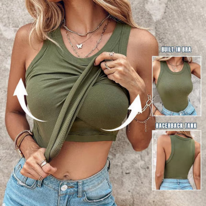 Ribelle™ – Ribbed Knit Tank Top with Built-In Bra Support + 50% OFF