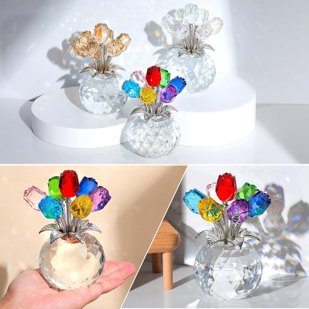 Petalune™ – Hand-Cut Crystal Rose Bouquet Figurine with Faceted Vase + 50% OFF