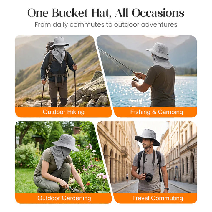 Shadecraft™ – UPF 50+ 360° Coverage Bucket Hat with Detachable Face Cover &amp; Neck Flap + 50% OFF