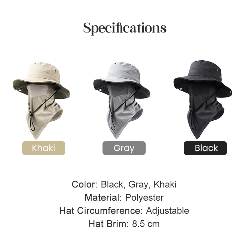Shadecraft™ – UPF 50+ 360° Coverage Bucket Hat with Detachable Face Cover &amp; Neck Flap + 50% OFF