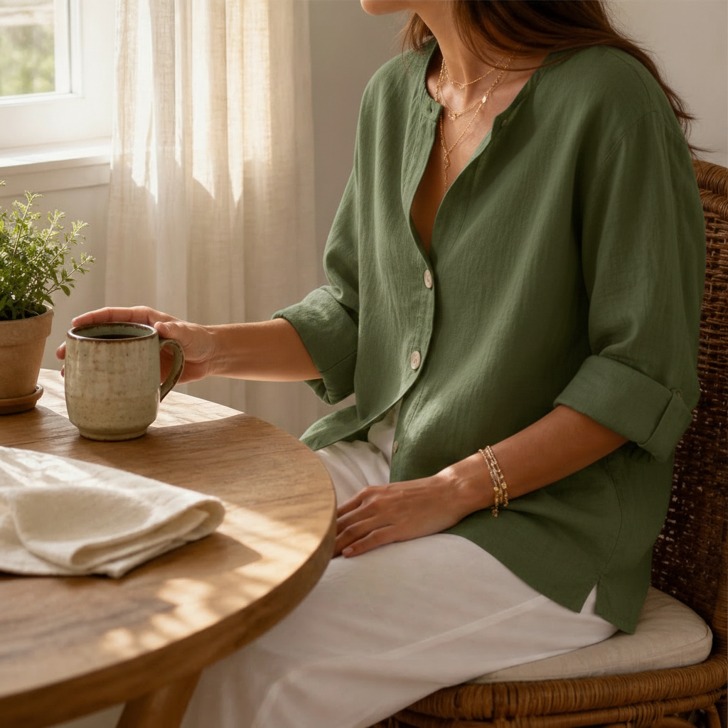 Linelle™ – Loose-Fit V-Neck Button-Down Blouse for Everyday &amp; Office + 50% OFF