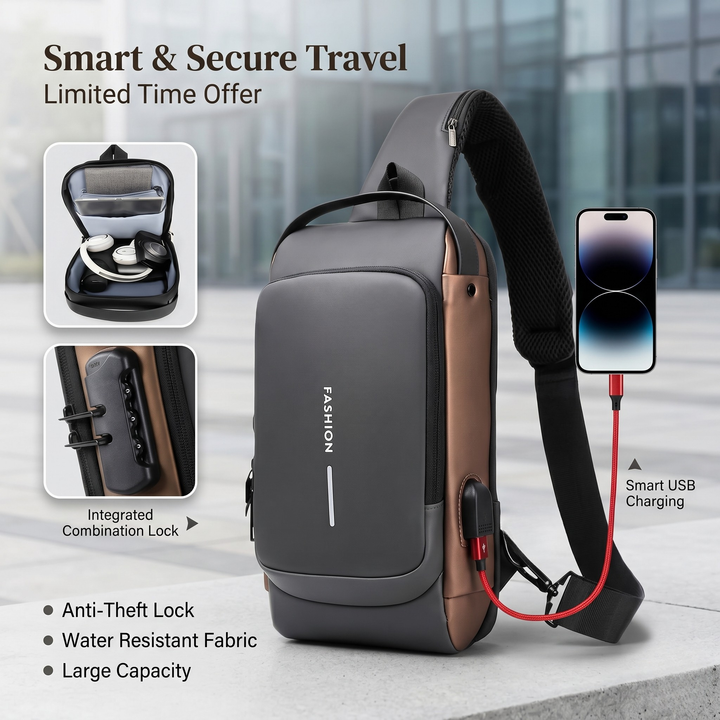 Cipher™ – Anti-Theft Lock &amp; USB Charging Crossbody Sling Bag + 50% OFF