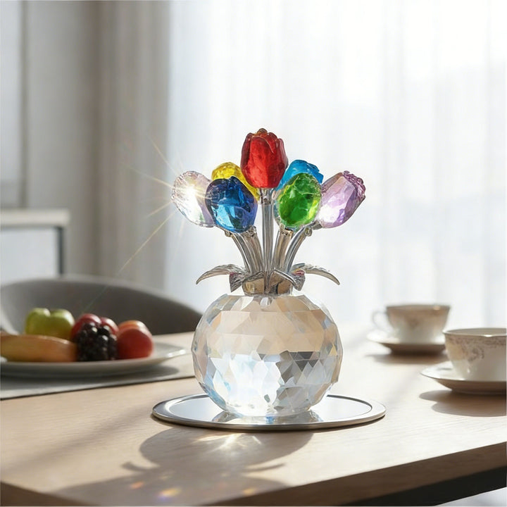 Petalune™ – Hand-Cut Crystal Rose Bouquet Figurine with Faceted Vase + 50% OFF