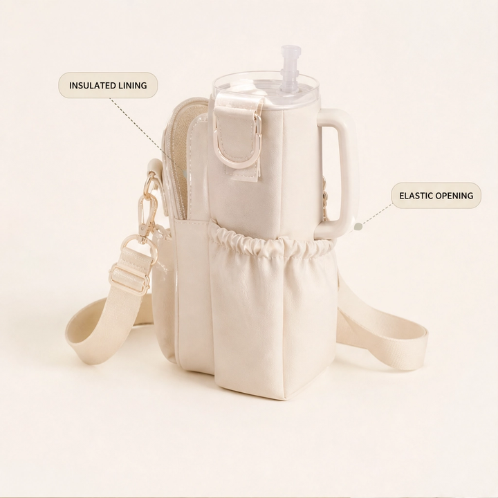 Voya™ – Insulated Crossbody Tumbler Carrier with Phone Pocket &amp; Adjustable Strap + 50% OFF