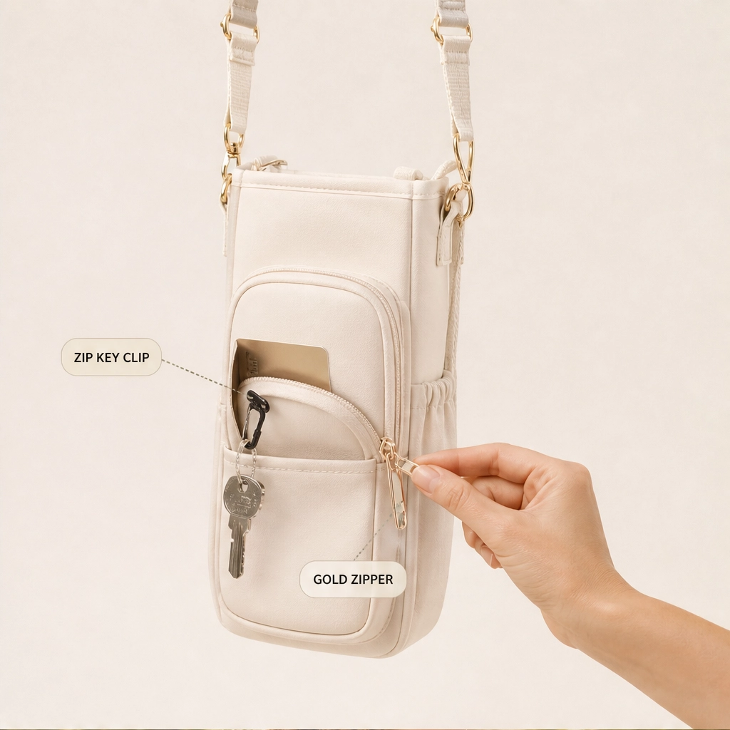 Voya™ – Insulated Crossbody Tumbler Carrier with Phone Pocket &amp; Adjustable Strap + 50% OFF