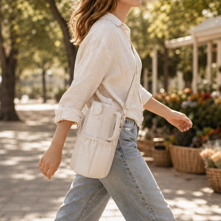 Voya™ – Insulated Crossbody Tumbler Carrier with Phone Pocket &amp; Adjustable Strap + 50% OFF