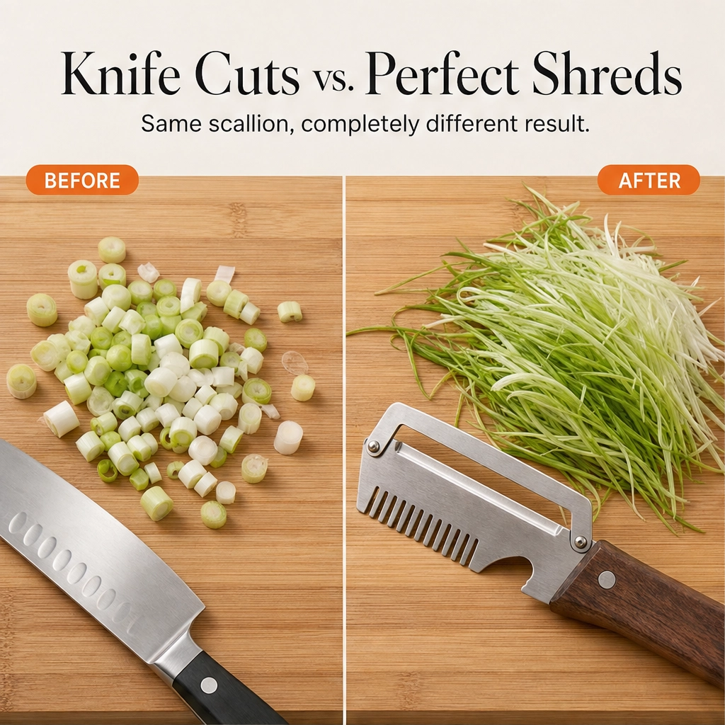 Hearthen™ – 3-in-1 Stainless Steel Scallion Shredder, Peeler &amp; Bottle Opener with Wood Handle + 50% OFF