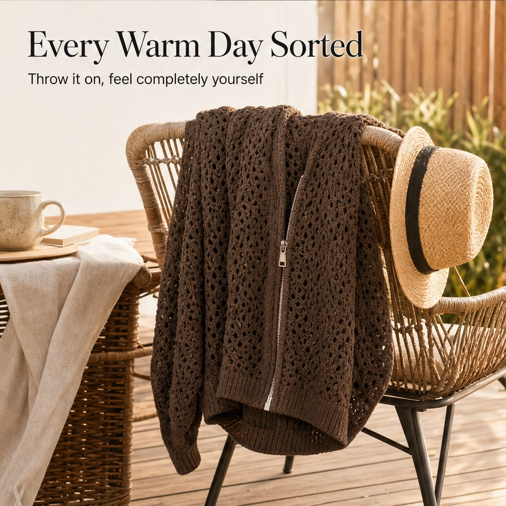 Driftknit™ – Crochet Hollow-Knit Hooded Double-Zip Cardigan Cover-Up + 50% OFF