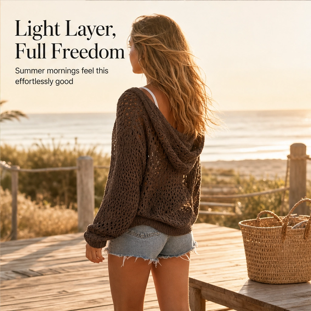 Driftknit™ – Crochet Hollow-Knit Hooded Double-Zip Cardigan Cover-Up + 50% OFF