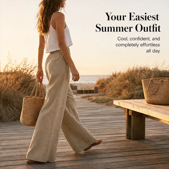 Willowhem™ – Smocked High-Waist Cotton Linen Wide-Leg Ruffle Lounge Pants + 50% OFF