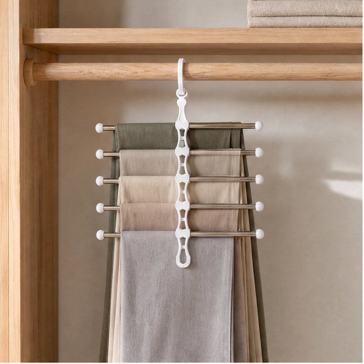 Alcove™ – 5-Tier Foldable Pants Hanger with Stainless Steel Bars + 50% OFF