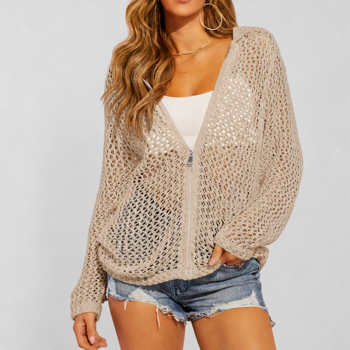 Driftknit™ – Crochet Hollow-Knit Hooded Double-Zip Cardigan Cover-Up + 50% OFF