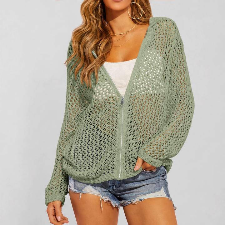Driftknit™ – Crochet Hollow-Knit Hooded Double-Zip Cardigan Cover-Up + 50% OFF