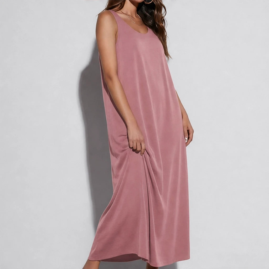 Driftbloom™ – Sleeveless A-Line Maxi Dress with Hidden Pockets + 50% OFF