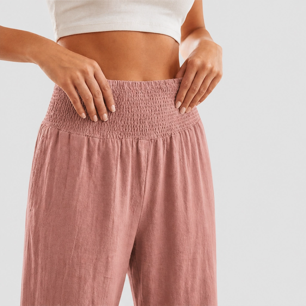 Willowhem™ – Smocked High-Waist Cotton Linen Wide-Leg Ruffle Lounge Pants + 50% OFF