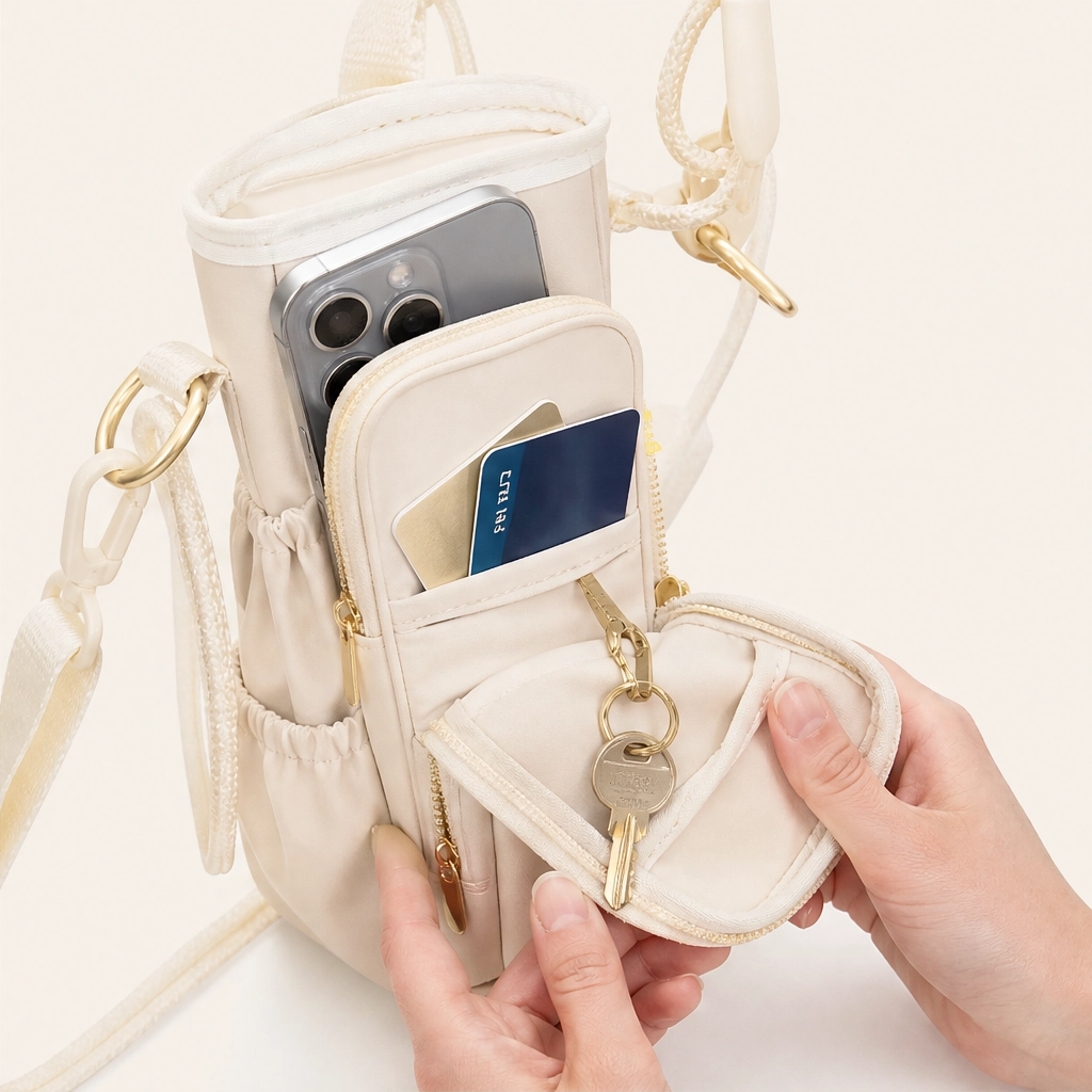 Voya™ – Insulated Crossbody Tumbler Carrier with Phone Pocket &amp; Adjustable Strap + 50% OFF