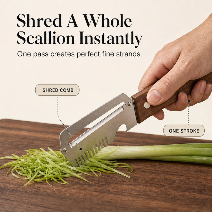 Hearthen™ – 3-in-1 Stainless Steel Scallion Shredder, Peeler &amp; Bottle Opener with Wood Handle + 50% OFF