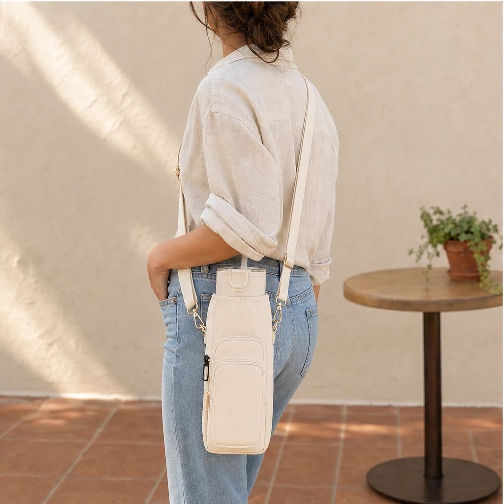 Voya™ – Insulated Crossbody Tumbler Carrier with Phone Pocket &amp; Adjustable Strap + 50% OFF