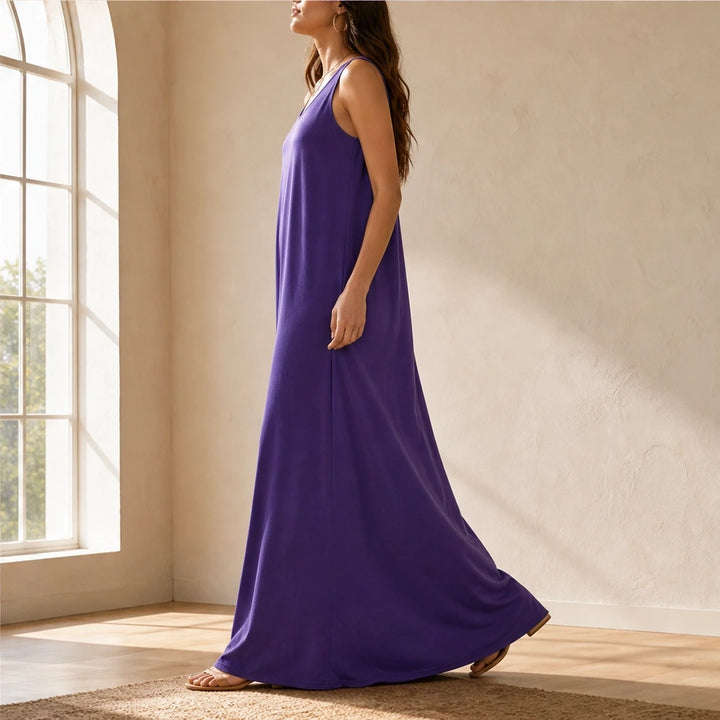 Driftbloom™ – Sleeveless A-Line Maxi Dress with Hidden Pockets + 50% OFF