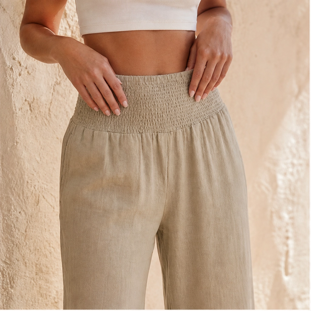Willowhem™ – Smocked High-Waist Cotton Linen Wide-Leg Ruffle Lounge Pants + 50% OFF